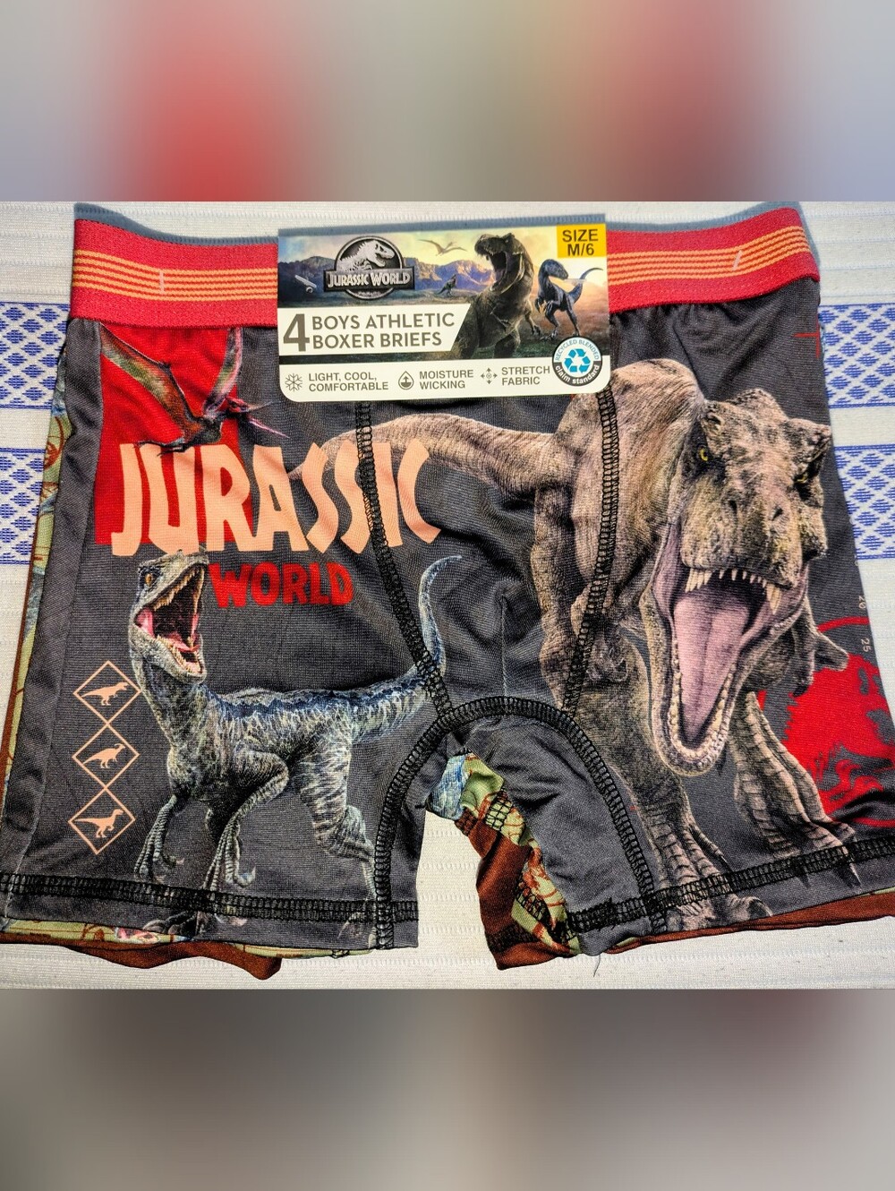 NWT Handcraft Jurassic World Boys 4-Pack Athletic Boxer Briefs Size M (6)